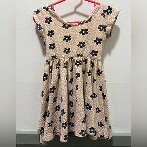 Alice & Ames Floral Patterned Kids Dress - Black and Tan